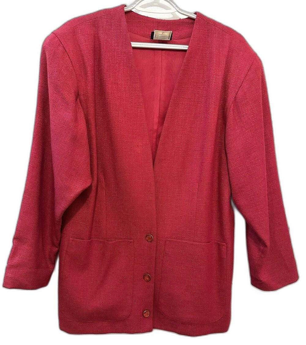 Vintage 80s Panther Red Wool Blend Blazer ILGWU Union Made USA M/L
